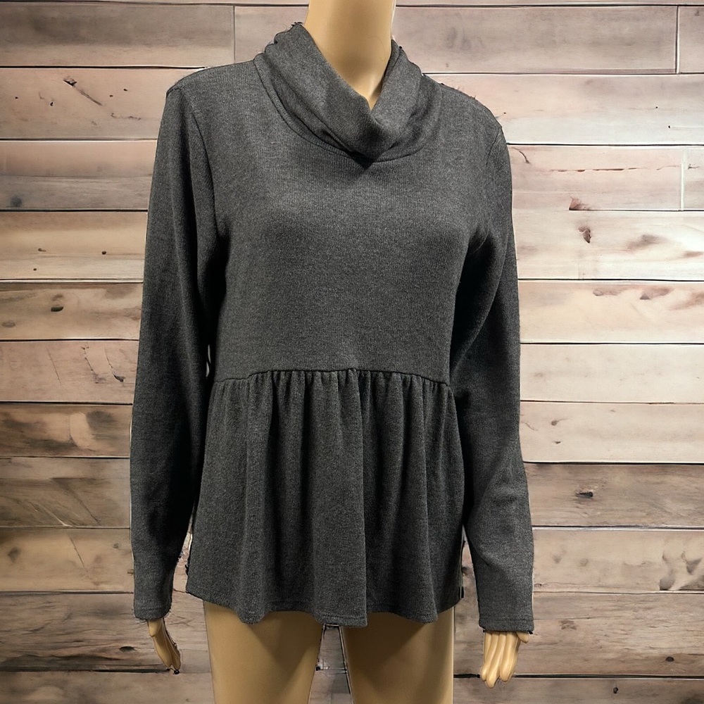 Maurices Gray Cowl Neck Grommet Laced Back Long Sleeve Babydoll Knit Tunic M